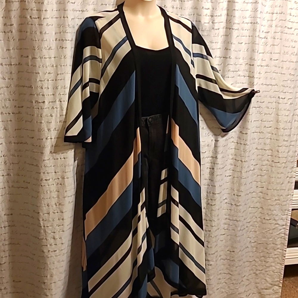 Geometric chevron chiffon duster kimono overpiece